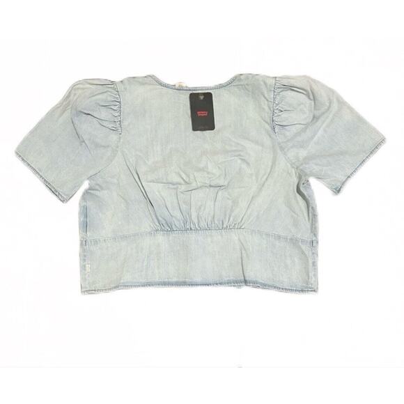 Levi's Women's Luisa Puff Sleeve Blouse Indigo Stonewash Cropped Size XL. NWT - Picture 4 of 5